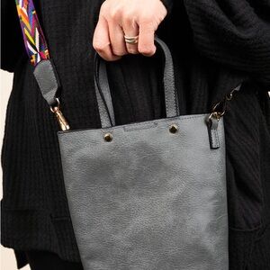 Gray Leather Tote Bag Crossbody Purse